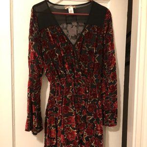 Floral velvet wrap front dress, never worn!